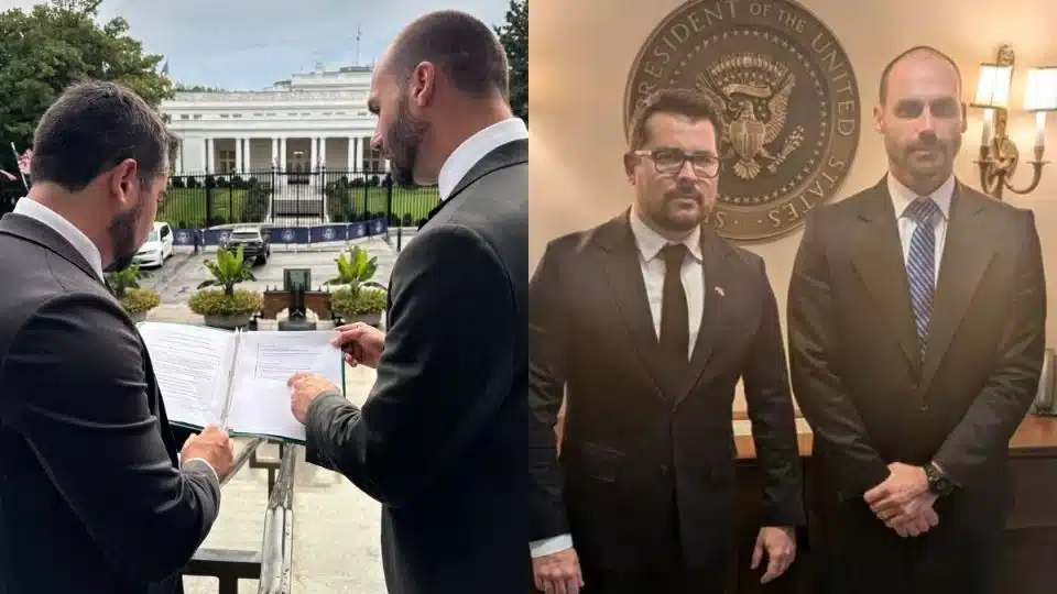 Eduardo Bolsonaro conspira com Trump: articula embargo contra o Brasil e ameaça Tarcísio e o Centrão