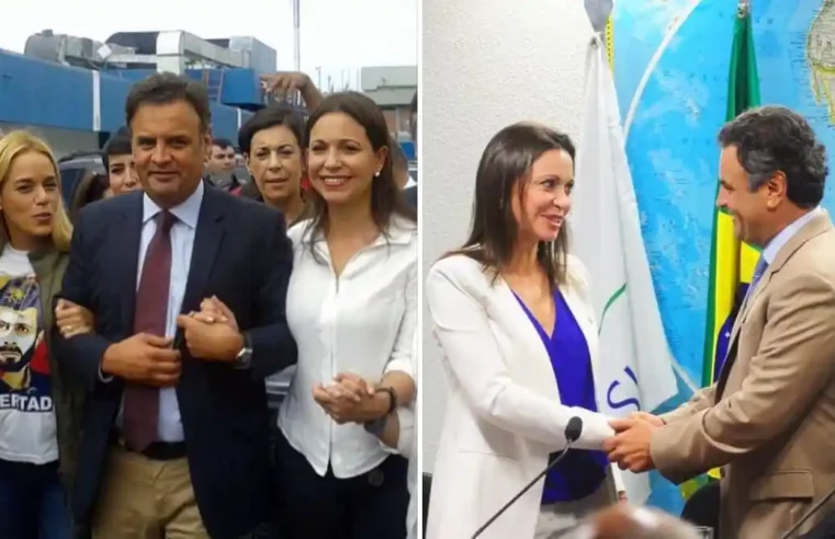 Foto de Aécio com María Corina questiona legitimidade do Nobel da Paz