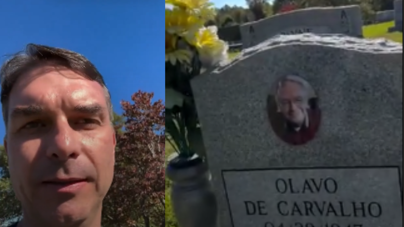 Flávio Bolsonaro visita túmulo de Olavo de Carvalho: “Faz muita falta”