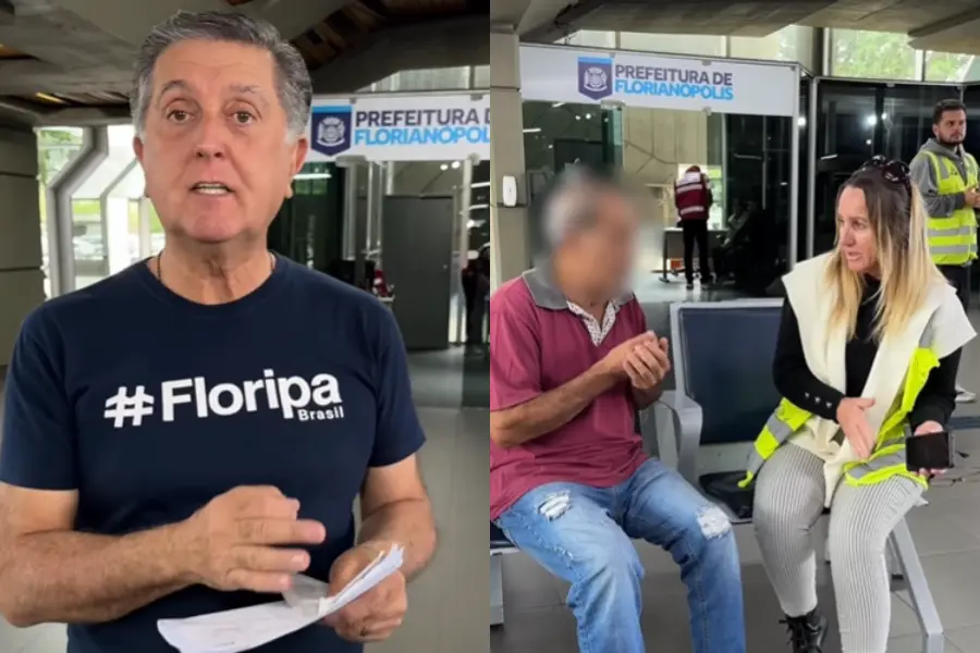 O prefeito de Florianópolis (SC), Topazio Neto (PSD), ao lado do posto da rodoviária da capital. Foto: Reprodução